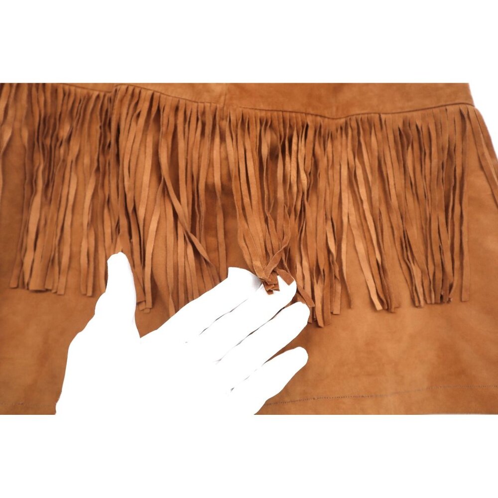Mango Womens Genuine Leather Fringe Mini Skirt Western Cowgirl Coquette - Picture 3 of 9